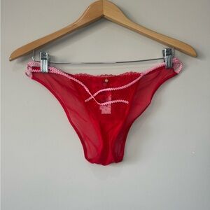 Adore Me NWT Cheeky Sheer Red Lace Trim Panties Small